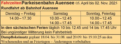 Fahrplan - Parkeisenbahn Auensee in Leipzig