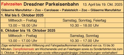 Fahrplan - Parkeisenbahn Dresden