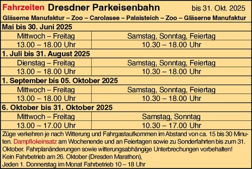 Fahrplan - Parkeisenbahn Dresden