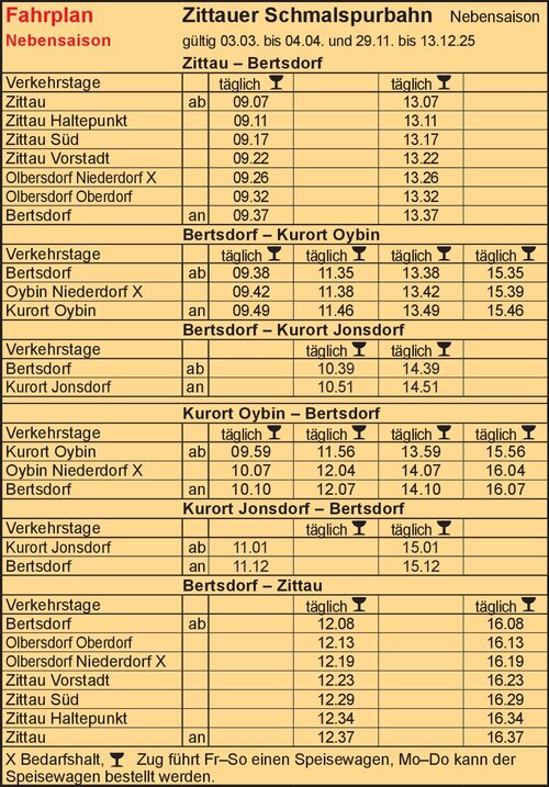 Fahrplan - Zittauer Schmalspurbahn