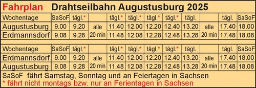 Fahrplan - Drahtseilbahn Augustusburg