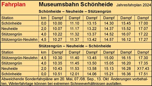 Fahrplan - Museumsbahn Schönheide (museum railway association)