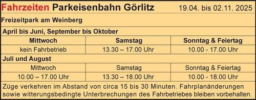Fahrplan - Parkeisenbahn Görlitz